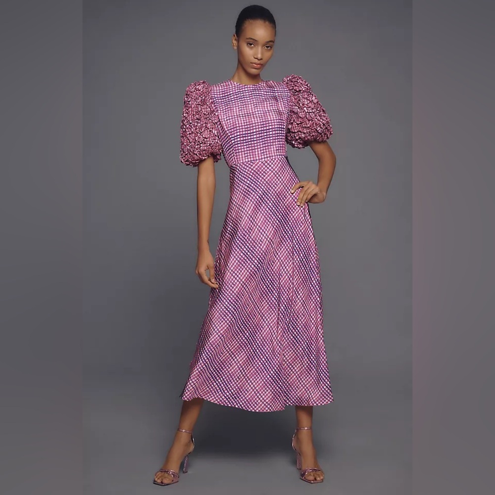 CeliaB Natura Puff Sleeve Midi Dress Purple Size XXS NWT
